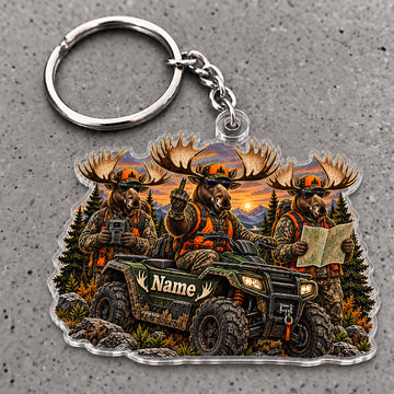 Maxcorners Moose Hunting ATV Crew Forest Adventure Custom Name Trap Hunting Custom Gift 2D Flat Acrylic Ornament, Keychain