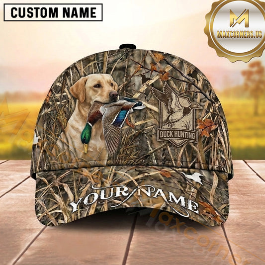 Maxcorners Classic Wetland Camo Hunting Badge Duck Hunting With Dogs Multi Options Personalized Name 3D Cap