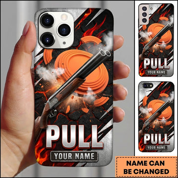 Maxcorners Red Flame Shotgun Exploding Clay Target Personalized Name Trap Shooting Phone Case
