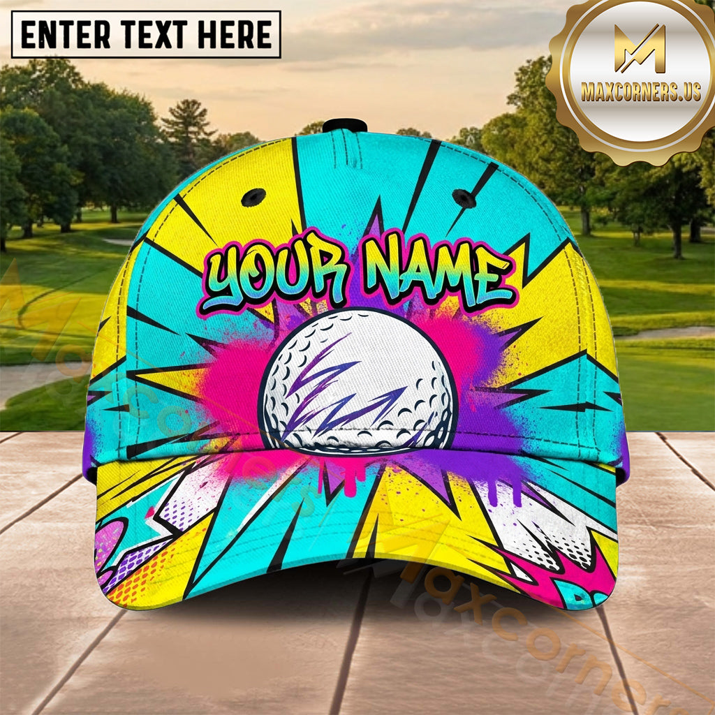 Maxcorners Golf Colorful Pop Art Golf Ball Explosion Personalized Name 3D Cap