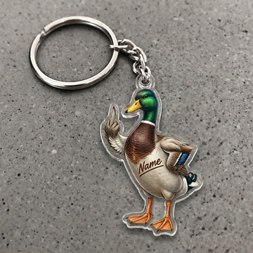 Maxcorners Mallard Duck Hunting Funny Middle Finger Wildlife Personalized Design Custom Name Hunting Custom Gift 2D Flat Acrylic Ornament, Keychain