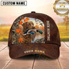 Maxcorners Autumn Leaves Brown Leather Duck Hunting With Dogs Multi Options Personalized Name 3D Cap