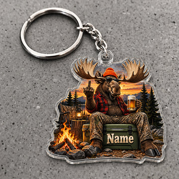 Maxcorners Moose Hunting Campfire Beer Cooler Adventure Custom Name Trap Hunting Custom Gift 2D Flat Acrylic Ornament, Keychain