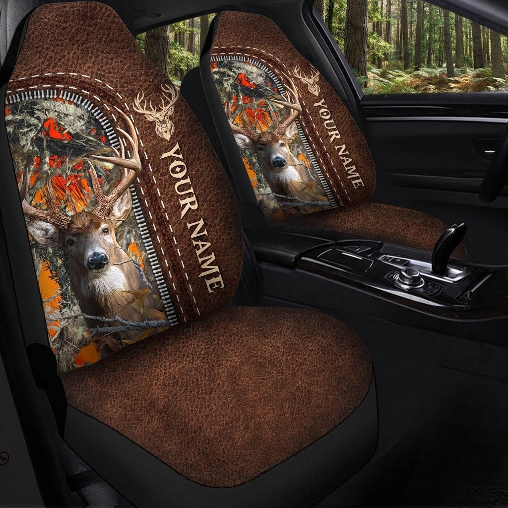 Maxcorners Personalized Name Deer Hunting Brown Camo Car Seat Covers