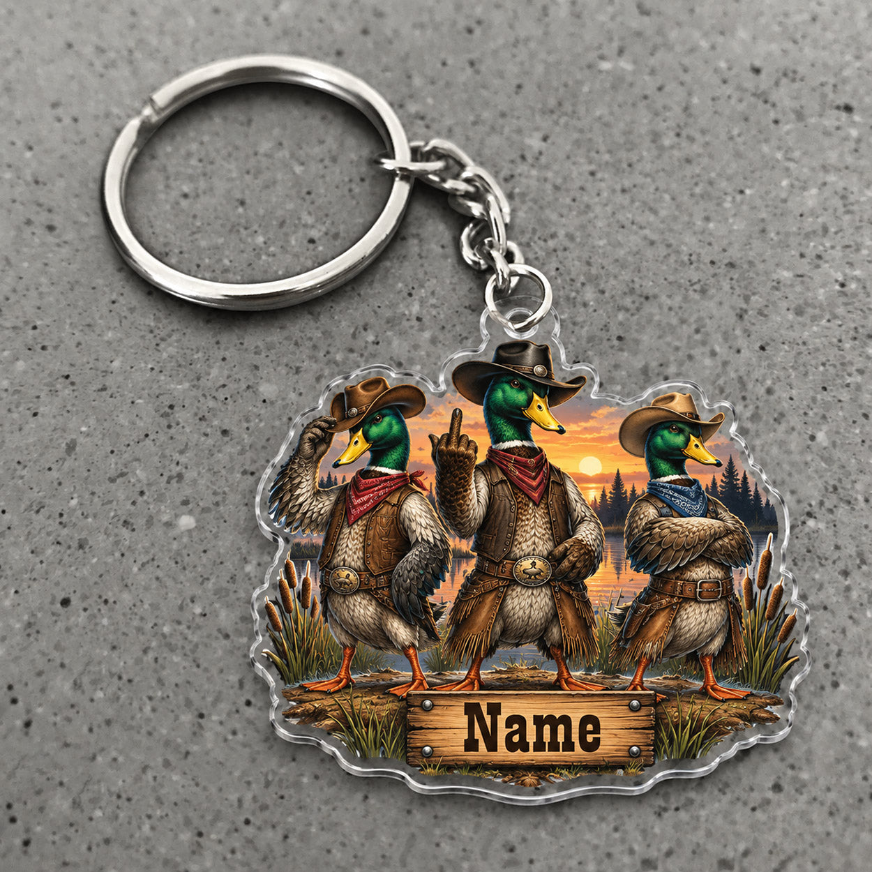 Maxcorners Mallard Duck Hunting Trio Marshland Adventure Custom Name Trap Hunting Custom Gift 2D Flat Acrylic Ornament, Keychain
