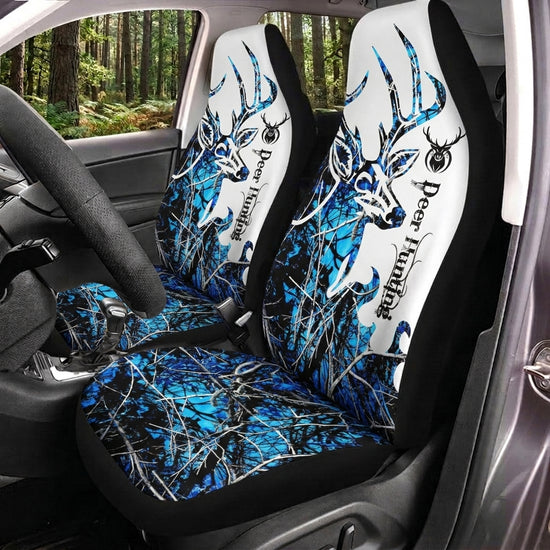 Maxcorners Blue Camo Deer Skull Hunting Car Seat Covers