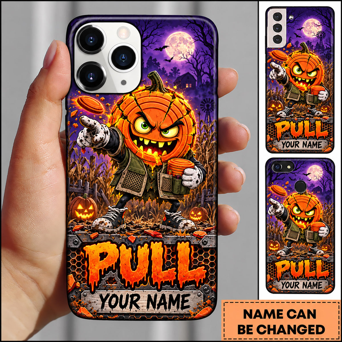 Maxcorners Trap Shooting Halloween Pumpkin Hunter Personalized Name 3D Phone Case