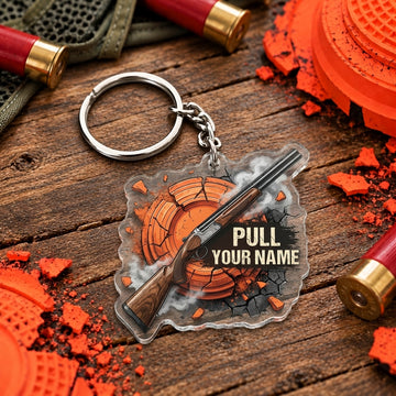 Maxcorners Smoky Orange Clay Shotgun Trap Shooting Personalized Name Acrylic Keychain