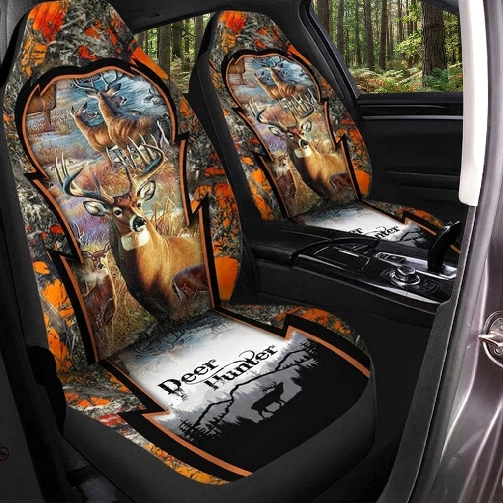 Maxcorners Deer Hunting Orange Camo Art Car Seat Covers