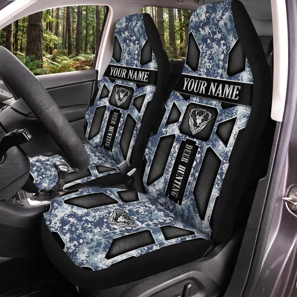 Maxcorners Hunting Blue Tactical Armor Woodland Personalized Name Car Seat Covers