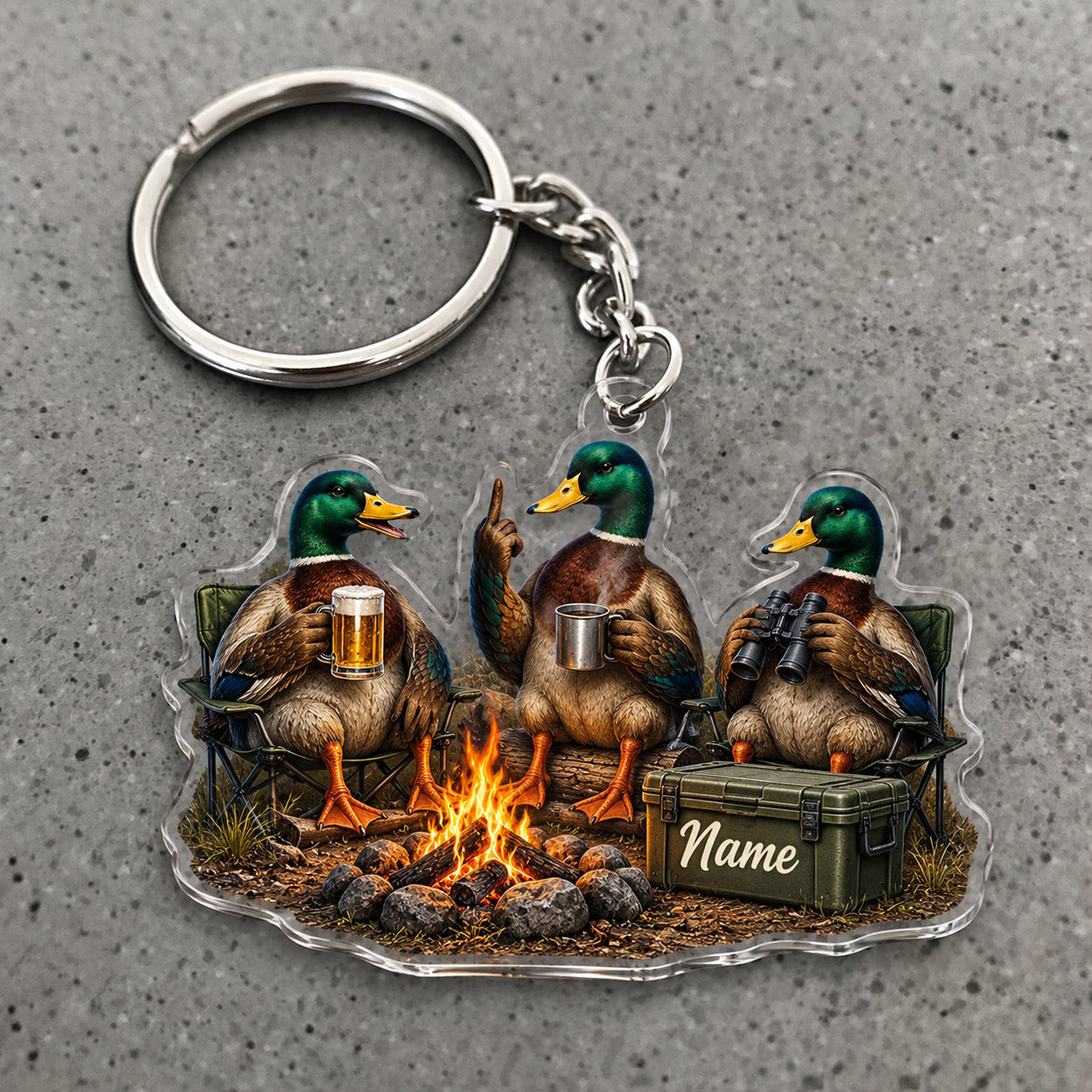 Maxcorners Mallard Duck Hunting Campfire Friends Outdoor Custom Name Trap Hunting Custom Gift 2D Flat Acrylic Ornament, Keychain