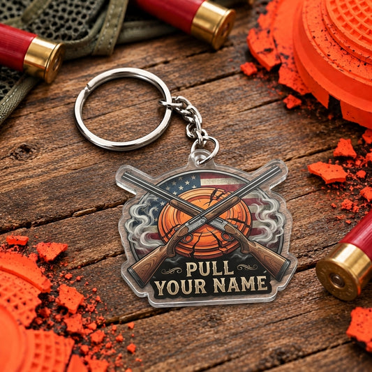 Maxcorners Vintage Crossed Shotguns Shooting Crest Trap Shooting Personalized Name Acrylic Keychain