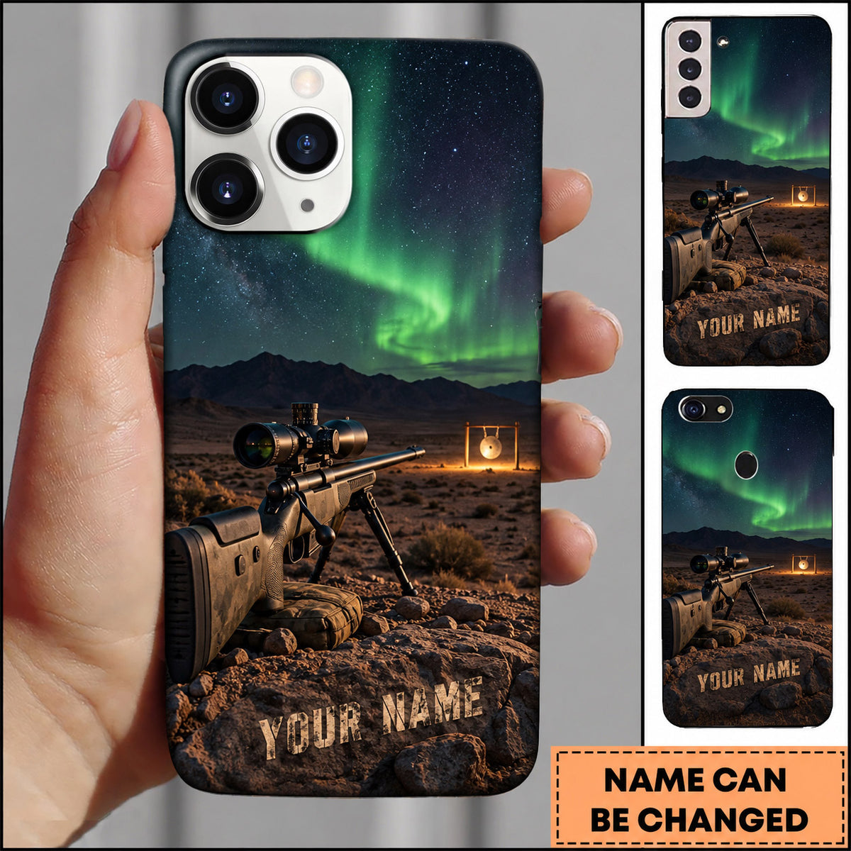 Maxcorners Long Range Shooting Aurora Mountain Sniper Personalized Name 3D Phone Case