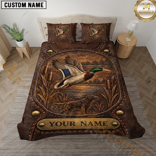 Maxcorners Duck Hunting Mallard Rustic Leather Western Wildlife Artwork Multiple Options Personalized Name 3D Printed Bedding Set