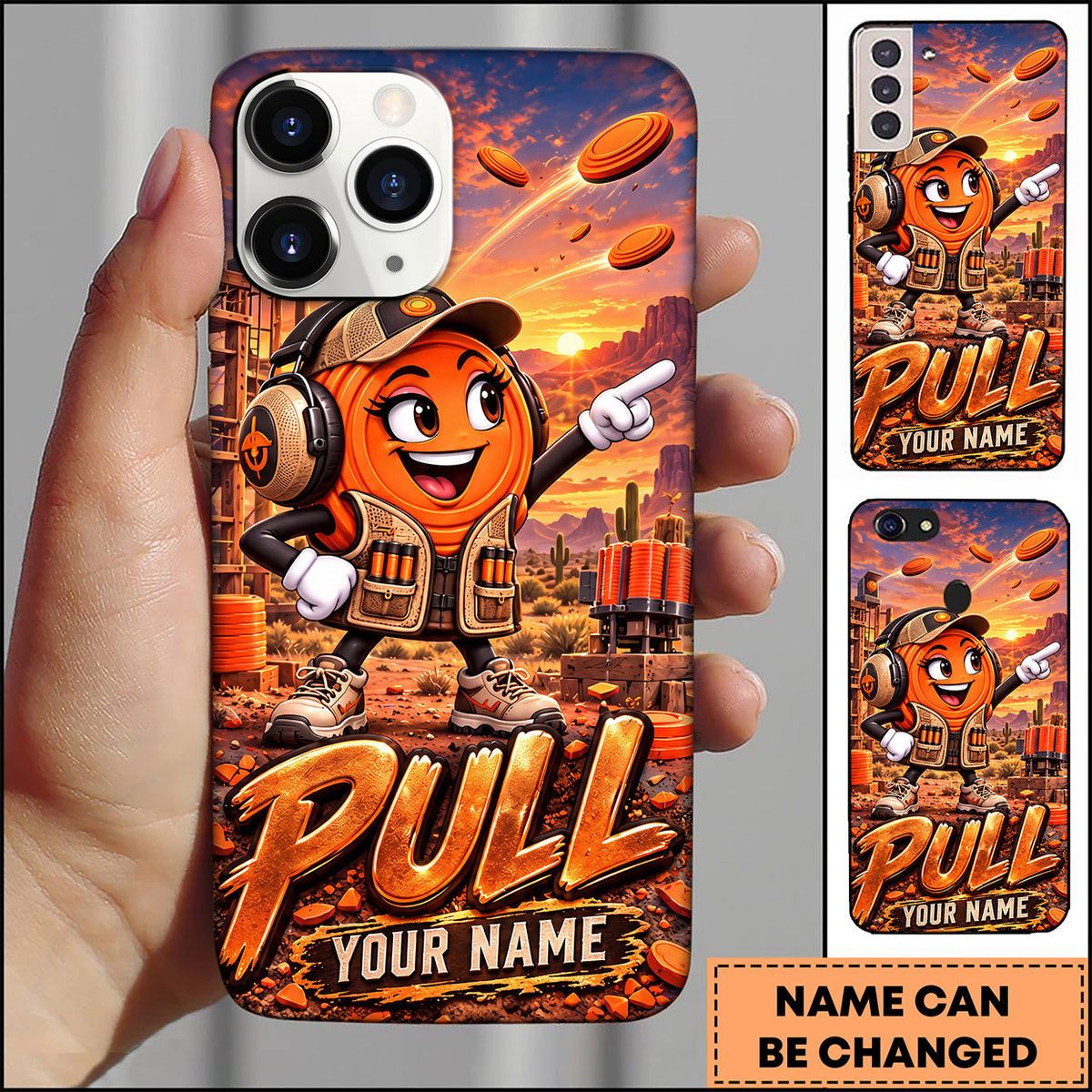 Maxcorners Trap Shooting Cartoon Clay Target Shooter Personalized Name 3D Phone Case