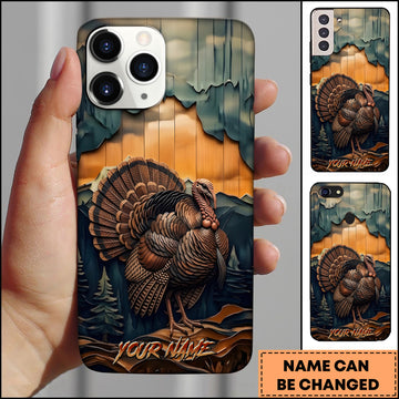 Maxcorners Turkey Wildlife Layered Wood Carving Mountain Forest Multiple Options Personalized Name Phone Case