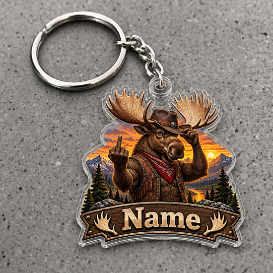 Maxcorners Moose Hunting Portrait Mountain Sunset Custom Name Trap Hunting Custom Gift 2D Flat Acrylic Ornament, Keychain