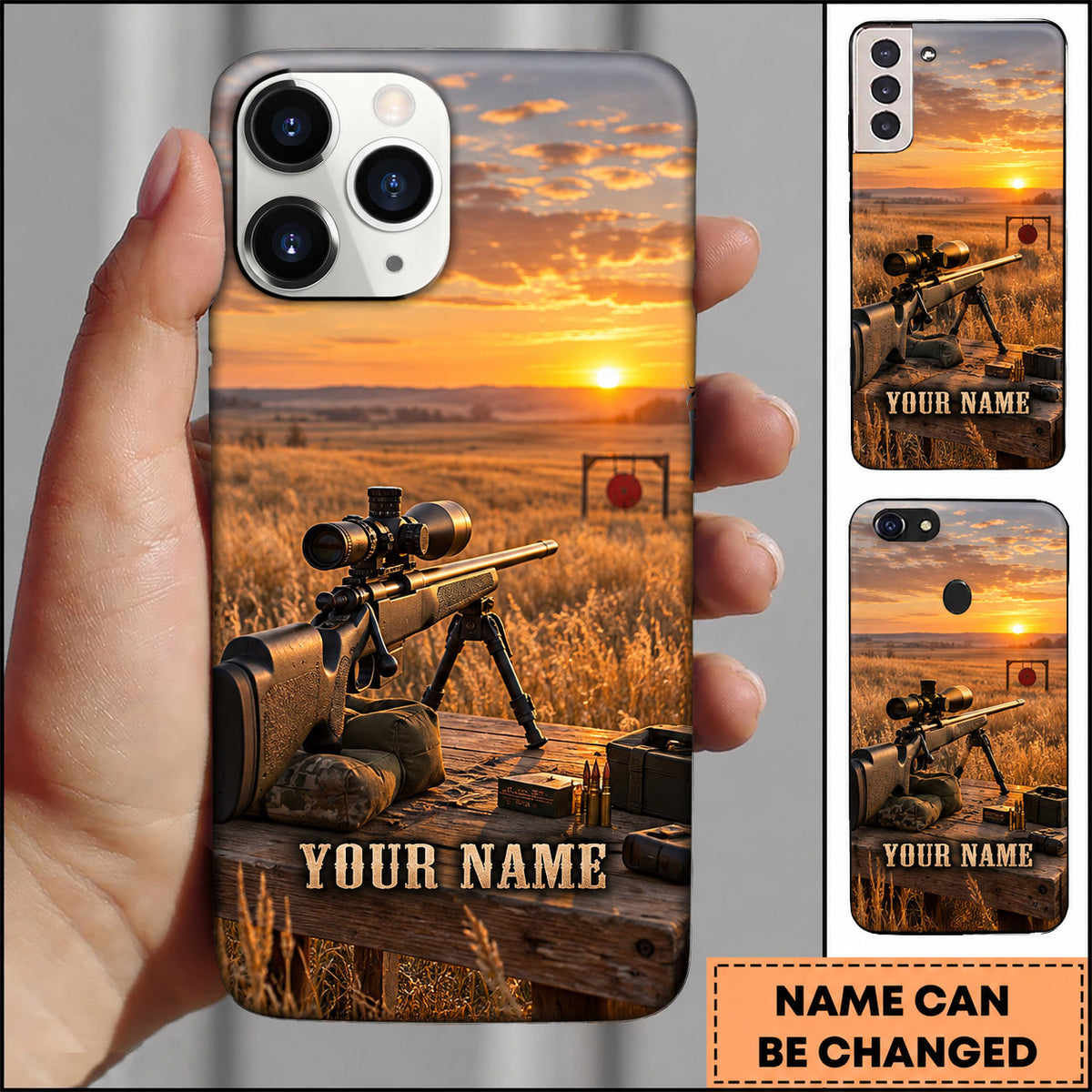 Maxcorners Long Range Shooting Sunset Field Precision Rifle Personalized Name 3D Phone Case