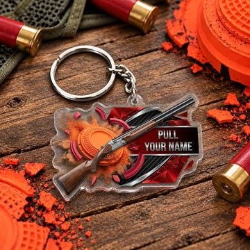 Maxcorners Red Black Exploding Clay Shotgun Trap Shooting Personalized Name Acrylic Keychain