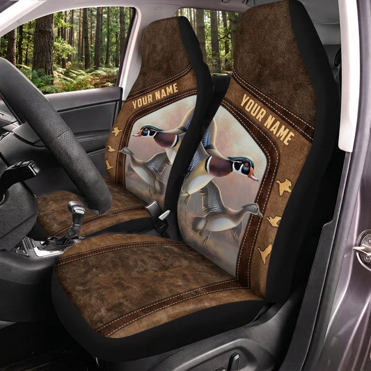 Maxcorners Duck Hunting Brown Leather Vintage Waterfowl Personalized Name Car Seat Covers