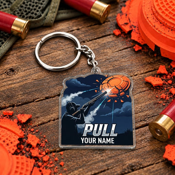 Maxcorners Night Sky Trap Shooter Silhouette Trap Shooting Personalized Name Acrylic Keychain
