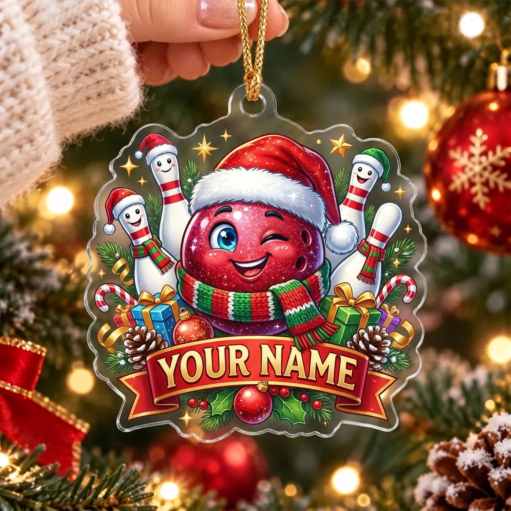 Maxcorners Bowling Cute Santa Bowling Ball Festive Christmas Personalized Name Christmas Ornament