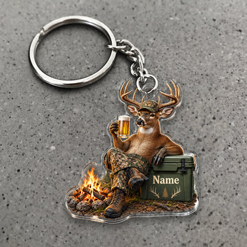Maxcorners Deer Hunting Campfire Beer Cooler Outdoorsman Custom Name Trap Hunting Custom Gift 2D Flat Acrylic Ornament, Keychain