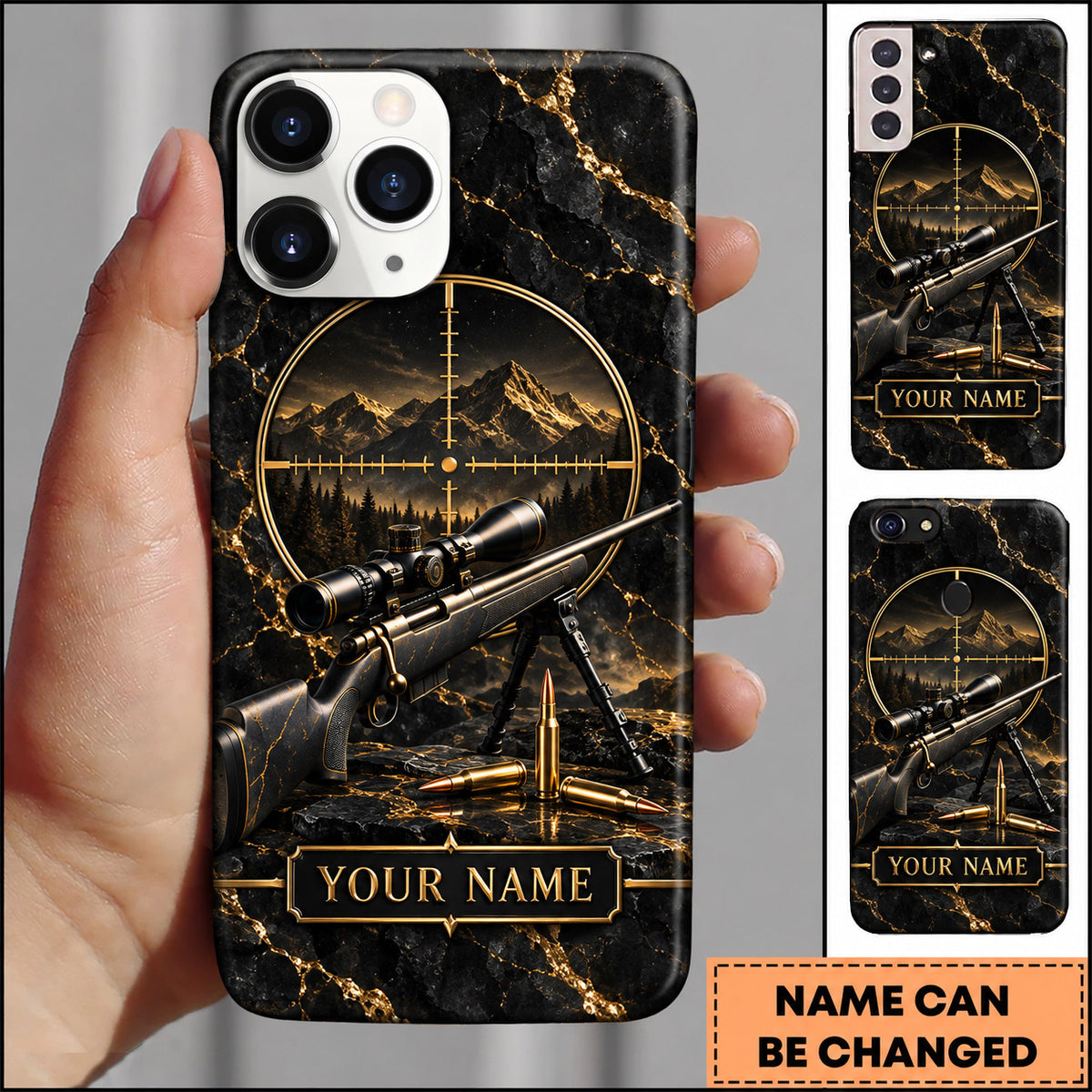 Maxcorners Long Range Shooting Golden Reticle Precision Rifle Personalized Name 3D Phone Case