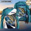 Maxcorners Fishing Shirt Turquoise Water Swirl Fish Scale Pattern Multiple Options Personalized Name, Team Name 3D Long Sleeve Shirt (13 Fish Species)