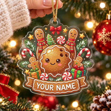 Maxcorners Bowling Gingerbread Bowling Ball Christmas Candy Personalized Name Christmas Ornament