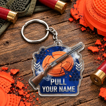 Maxcorners Orange Blue Shooting Target Emblem Trap Shooting Personalized Name Acrylic Keychain