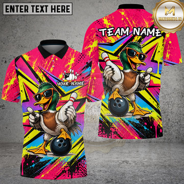 Maxcorners Bowling Mallard Duck Cartoon Pop Art Multiple Options Personalized Name, Team Name 3D Shirt