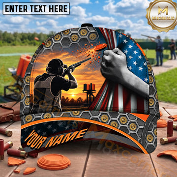 Maxcorners Trap Shooting Shooter Silhouette American Flag Multiple Options Personalized Name 3D Cap