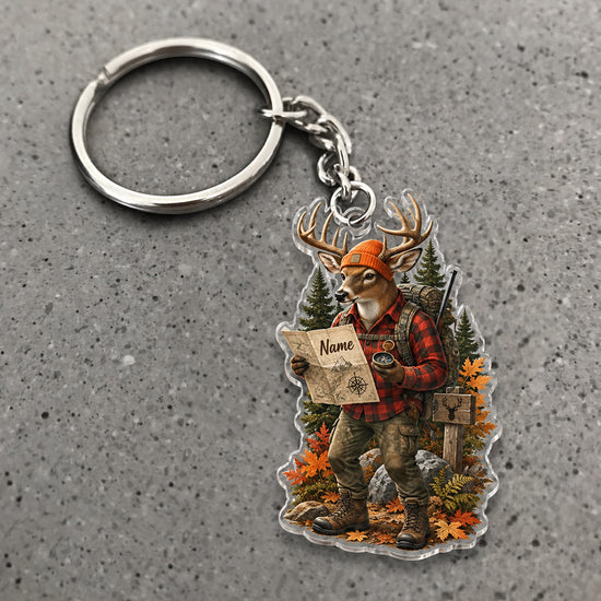 Maxcorners Deer Hunting Plaid Outdoorsman Forest Adventure Custom Name Trap Hunting Custom Gift 2D Flat Acrylic Ornament, Keychain