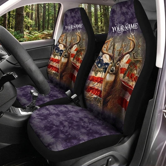 Maxcorners Personalized Name Deer Hunting US Flag Purple Camo Car Seat Covers