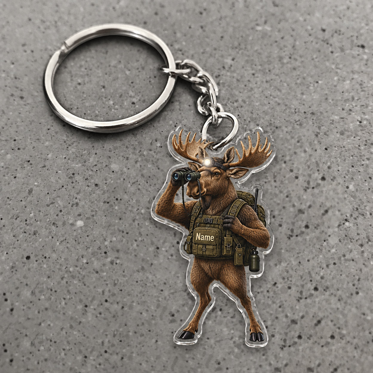 Maxcorners Moose Hunter Shotgun Outdoor Character Custom Name Trap Hunting Custom Gift 2D Flat Acrylic Ornament, Keychain
