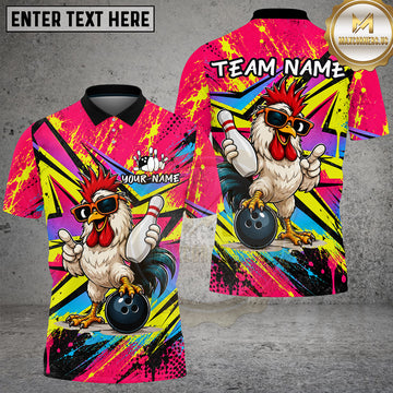 Maxcorners Bowling Rooster Cartoon Pop Art Multiple Options Personalized Name, Team Name 3D Shirt