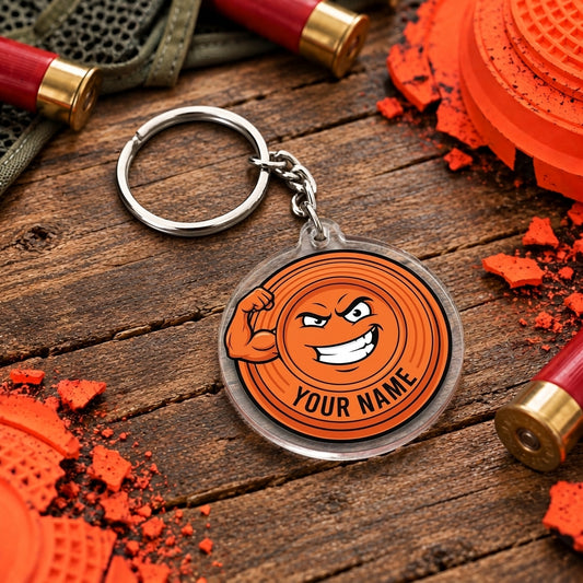 Maxcorners Funny Smiling Clay Target Mascot Trap Shooting Personalized Name Acrylic Keychain