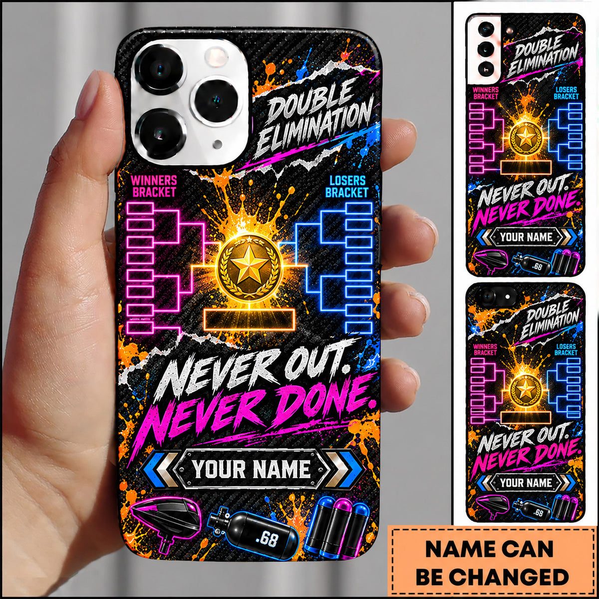 Maxcorners Paintball Never Out Never Done Double Elimination Personalized Name 3D Phone Case