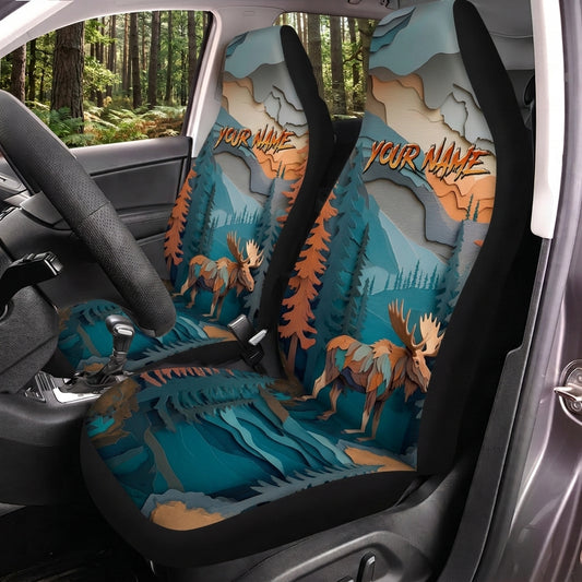 Maxcorners Wild Boar Hunting Blue Mountain Forest Personalized Name Car Seat Covers
