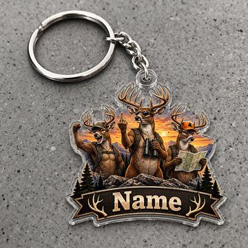 Maxcorners Moose Hunting Outdoor Friends Mountain Adventure Custom Name Trap Hunting Custom Gift 2D Flat Acrylic Ornament, Keychain