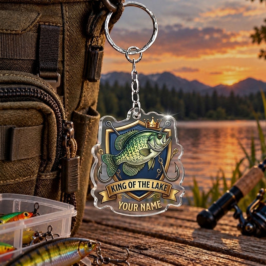 Maxcorners King of the Lake Fishing Crest Personalized Name 2D Acrylic Keychain Ornament (8 Fish Species)