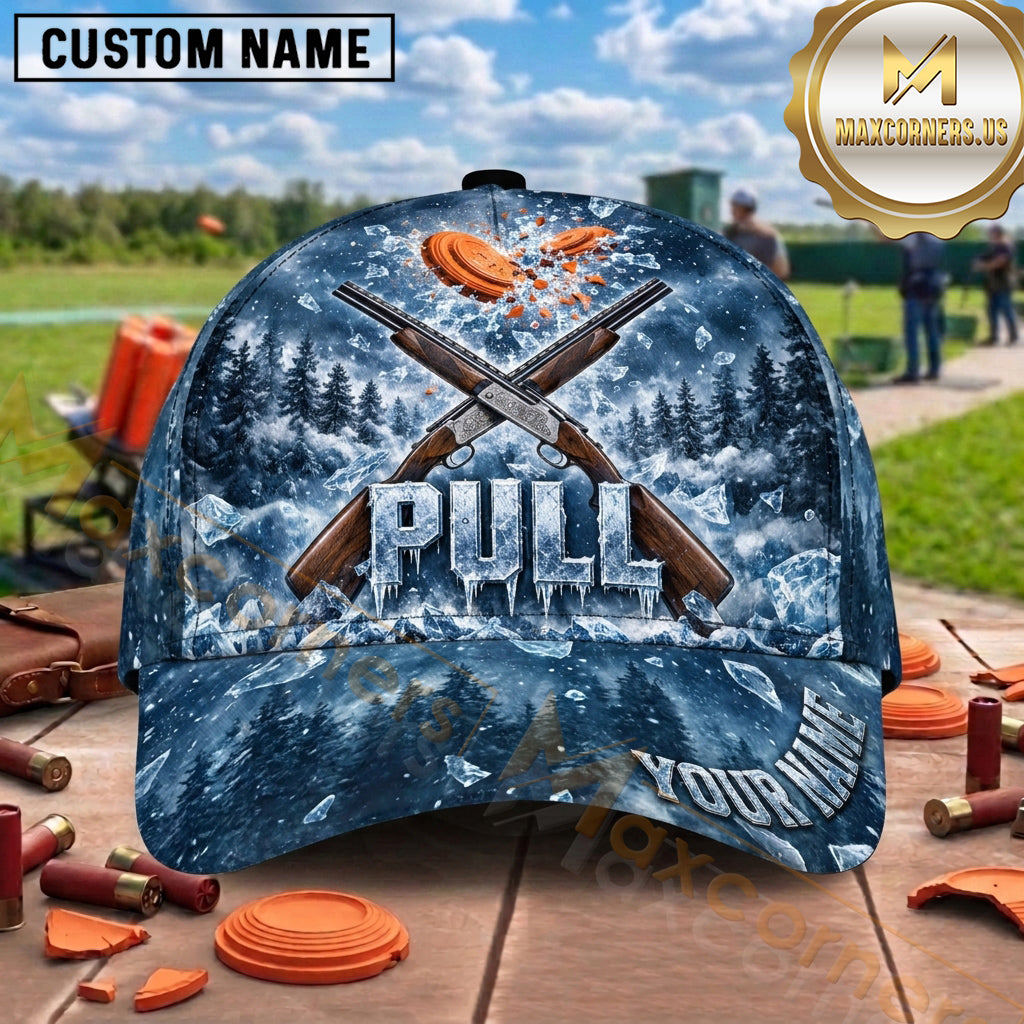 Maxcorners Trap Shooting Clay Target Mascot Ornate Western Pull Graphic Multiple Options Personalized Name 3D Cap