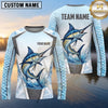 Maxcorners Fishing Shirt Ice Blue Fish Scale Honeycomb Pattern Multiple Options Personalized Name, Team Name 3D Long Sleeve Shirt (13 Fish Species)