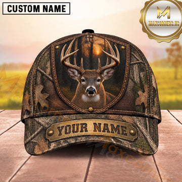 Maxcorners Deer Hunting Whitetail Buck Rustic Antler Badge Design  Personalized Name 3D Cap