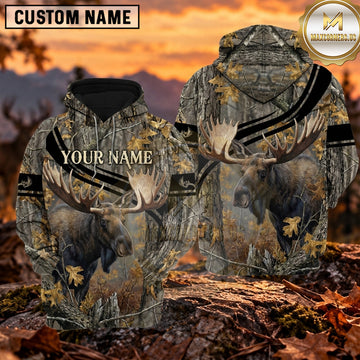 Maxcorners Moose Hunting Blaze Geometric Woodland Personalized Name 3D Hoodie