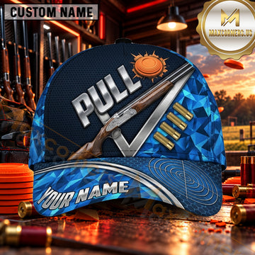 Maxcorners PULL Shotgun Blue Marble Trap Shooting Personalized Name 3D Cap