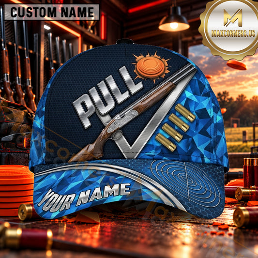 Maxcorners PULL Shotgun Blue Marble Trap Shooting Personalized Name 3D Cap