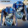 Maxcorners Fishing Shirt Royal Blue Metallic Silver Geometric Pattern Multiple Options Personalized Name, Team Name 3D Long Sleeve Shirt (13 Fish Species)