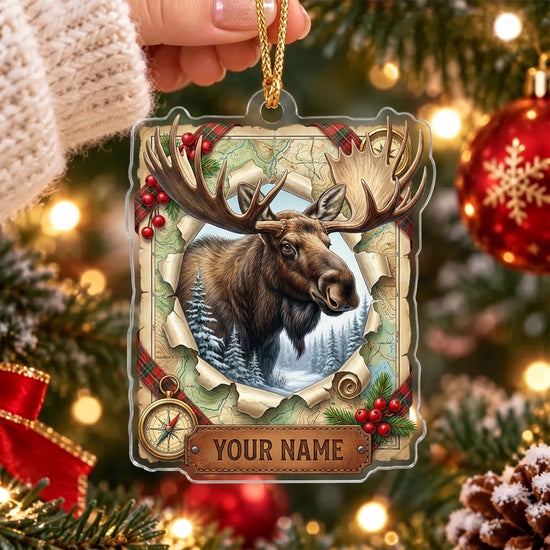 Maxcorners Moose Hunting Rustic Woodland Personalized Name Christmas Ornament